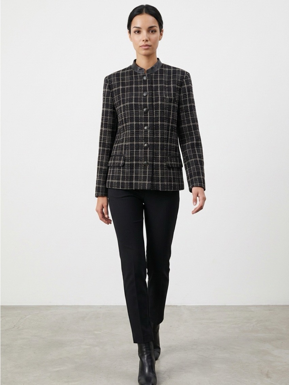 Harve Bernard Tweed Black and White Plaid Blazer